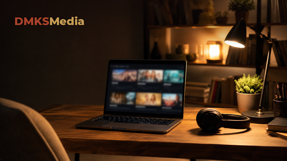 Home theater escuro sugerindo maratona de suspense, ilustrando series parecidas com La Casa de Papel